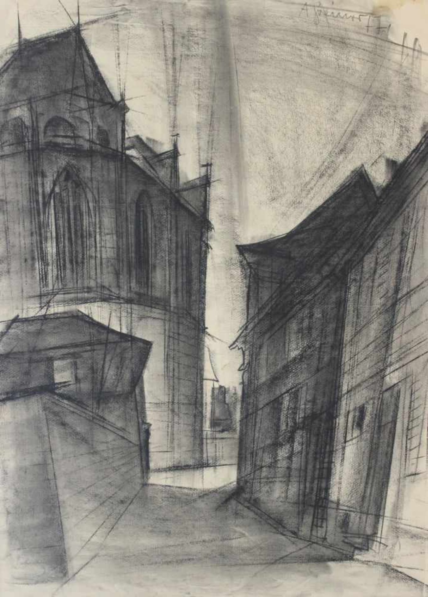 Zeichnung - Anton Greiner (1914 Bamberg - 2007) "Obere Pfarrgasse Bamberg", r.o signiert und datiert