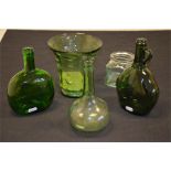 Items of green glass ware,