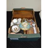 Mixed tray lot of pottery.silver plate and wooden boxes