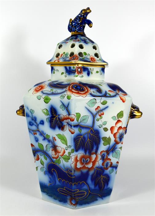 A Masons pottery vase and cover