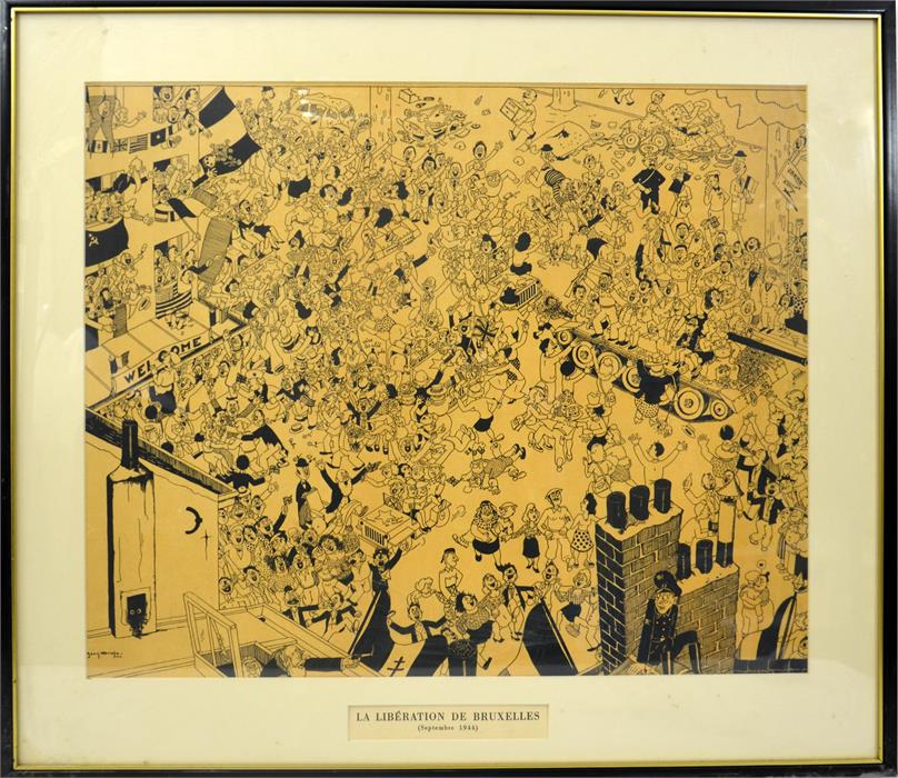 Jean Dratz (Belgian, 1903-1967), 'La Liberation de Bruxelles 1944', lithograph - Image 2 of 3
