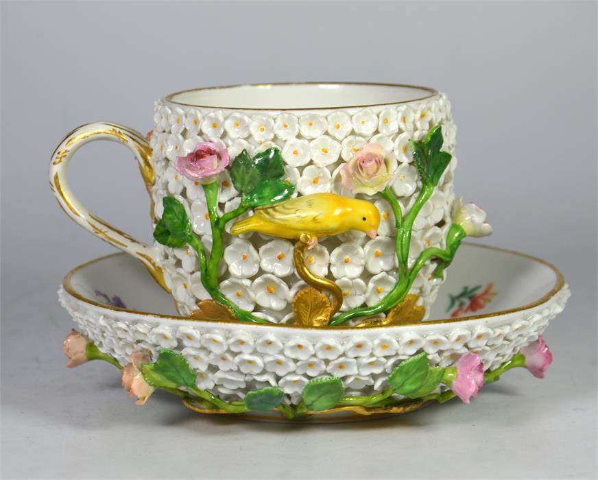 A Meissen ‘Snowball’ (‘Schneeballen’) cup and saucer