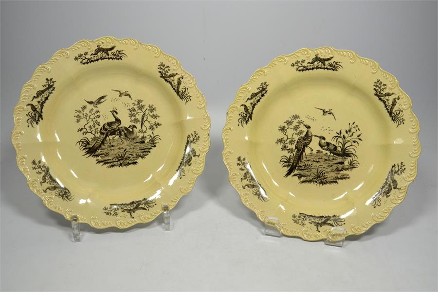 Two English Creamware dishes, printed with peacocks