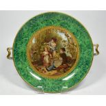 A Victorian Pratt ware two handled tazza, depicting 'The Hop Queen'