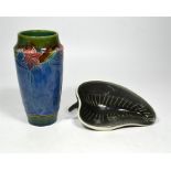 Two pieces of Denby pottery, one a tubelined vase and one a Tigo leaf dish