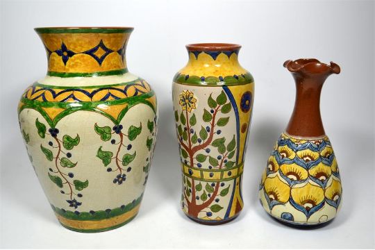 Three Carlo Manzoni pottery vases, Floral design, monogramed C.M - Image 6 of 9