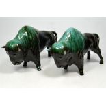 A pair of blue mountain pottery buffalo, both A/F