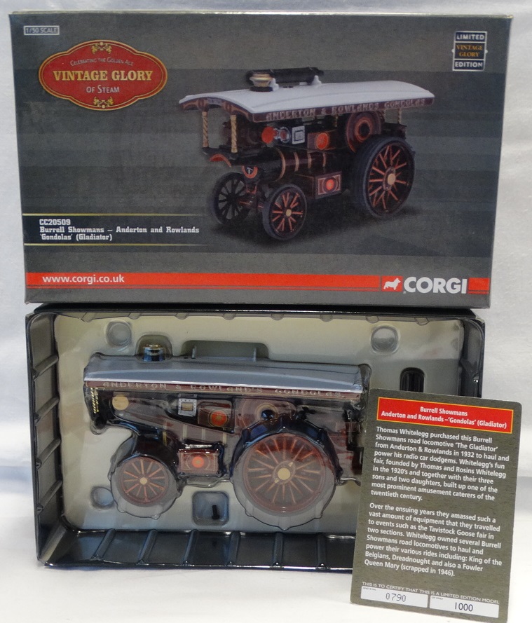 CORGI VINTAGE GLORY OF STEAM BURRELL SHOWMANS ANDERTON & ROWLANDS GONDOLAS (GLADIATOR)