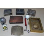 SMALL BOX OF GOLF RELATED ITEMS