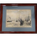 W.L.WYLLIE (1851-1931) SIGNED ETCHING WARTIME HARBOUR 23'X16'