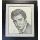 PENCIL SKETCH ELVIS PRESTLEY SIGNED I.D.J. 10'X12'