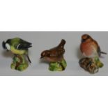 3 BESWICK BIRDS, BLUETIT, WREN & ROBIN