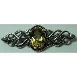 SILVER CITRINE SET DECO BAR BROOCH