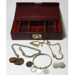 JEWELLERY BOX, CHAIN & COIN BRACELETS