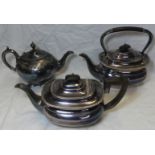 3 PLATED TEA POTS