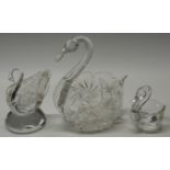 2 CUT GLASS SWANS & 1 OTHER