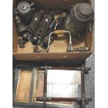 2 STANLEY PLANES (BAILEY 4 1/2 + 4), ACORN PLANE, TILLEY LAMP & BRACE, 3 PCES PLATED WARE + 4 FRAMES