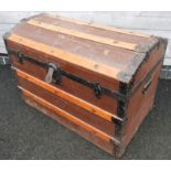 DOMED TOP WOOD CLAD TRAVEL TRUNK