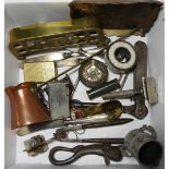 BOX OF METALWARE, LIGHTERS ETC