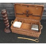 MAHOGANY BARLEY TWIST & WICKER PICNIC BASKET