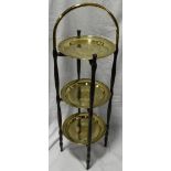 FOLDING OAK & BRASS CAKESTAND