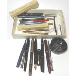 BOX OF FOUNTAIN PENS & PROPELING PENCILS