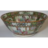 CHINESE BOWL IN FAMILLE ROSE COLOURWAY DECORATED WITH COURT FIGURES, BIRDS & FLORALS 11 3/4'DIA
