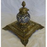 BRASS & CHINA INK STAND