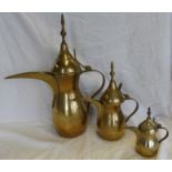 SET OF 3 YEMENI BRASS COFFEE POTS