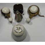 2 BRASS & CERAMIC BELL SWITCHES + 1 GEC BAKELITE ONE + H.PARNALL & SONS BRISTOL 2LB ENAMEL WEIGHT