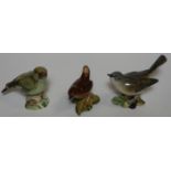 3 BESWICK BIRDS WHITETHROAT (2ND), WREN + GREENFINCH (1ST)