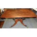 VICTORIAN MAHOGANY RECTANGULAR BREAKFAST TABLE ON PEDESTAL 4 LEG 30'X52'