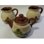 3 PCE ST MICHAELS MOUNT TORQUAY POTTERY TEA SERVICE