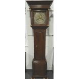 OAK LONGCASE CLOCK BY ROBERTS OF OTLEY 1742 WITH ETCHED BRASS FACE WHITE METAL CHAPTER RING