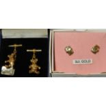 PR 9CT GOLD FOREVER FRIENDS EARRINGS + GOLD PLATED TEDDYBEAR CUFFLINKS