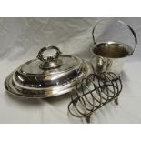 PLATED SERVING DISH, TOAST RACK & ICE BUCKET