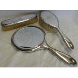 SILVER HAND MIRROR & 2 BRUSHES