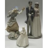 LLADRO FIGURE BRIDE & GROOM, DANCING GIRL FIGURE + COALPORT FIGURE LIBBY