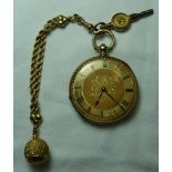 18K GOLD GENTS FOB WATCH CHAIN & KEY