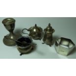 3 PCE SILVER TABLE CRUET, NAPKIN RING