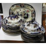 BURLEY & CO VICT DINNER WARE 12 PLATES, MEAT PLATE & 2 TUREENS & COVERS