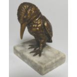 METAL COLD PAINTED BRONZED BIRD FIGURE TO MARBLED BASE