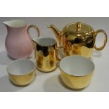 4 PCE GOLD COLOUR ROYAL WORCESTER TEASET & WEDGEWOOD JUG