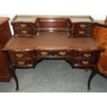 CARVED MAHOGANY LADIES KNEEHOLE DESK WITH REAR DRAWER PLINTH