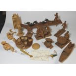 WOODEN CHINESE FIGURES & 2 JAPANESE INSECTS