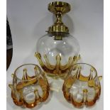 ITALIAN DRIP YELLOW GLASS CEILING LIGHT FITTING & 2 SHADES