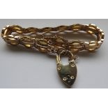 9CT GOLD PADLOCK BRACELET WITH FANCY LINK 19.7G