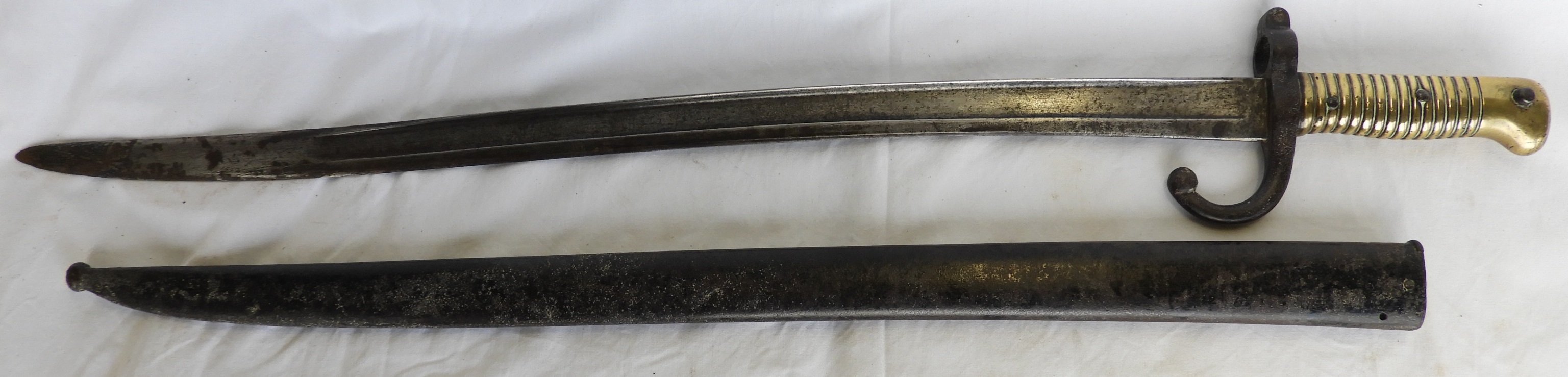 FRENCH SWORD BAYONET IN SCABBARD CROWNED HEAD MARKING