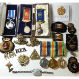 WW1 PAIR OF MEDALS TO DVR JJ.PHILLIPS RA 200213 & WW2 DEFENCE MEDAL, OTHER ITEMS INC FREEMASONS