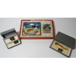 MEMORY OF JAPAN/KOREA LIGHTER & CIGARETTE CASE CUFFLINK & TIE PIN SET